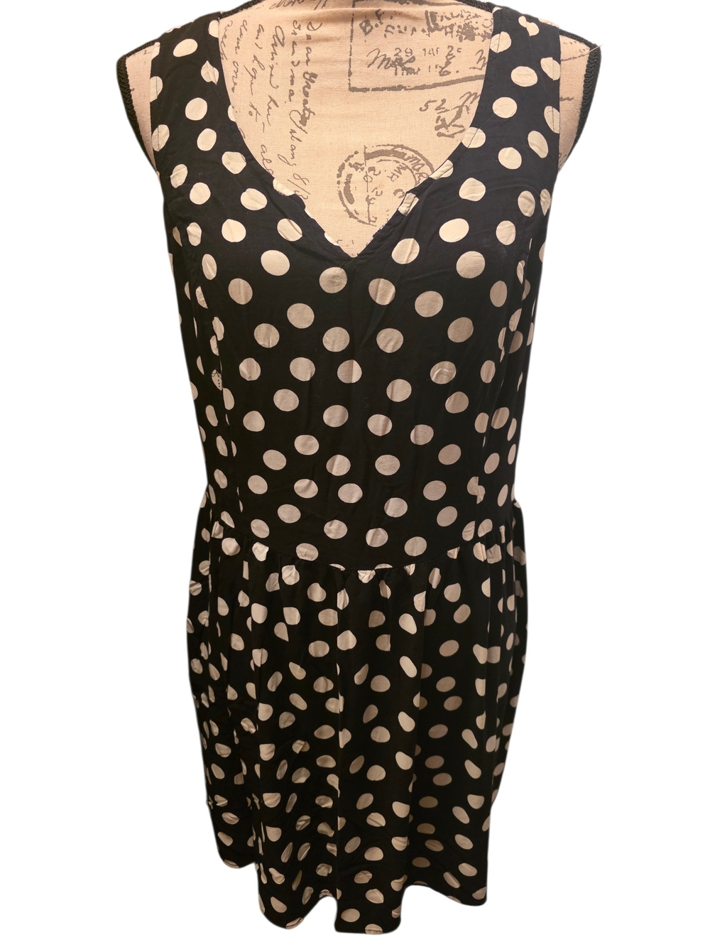 Xhilaration Black and White Polka Dot Zip-Front Dress XLARGE EUC